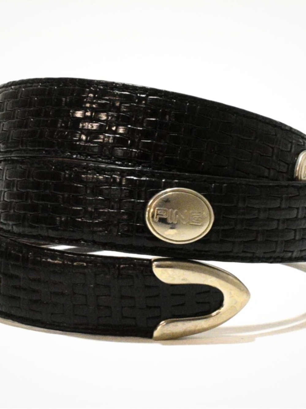 Ping Collection Basketweave Leather Belt Sporty Y2kSize 38 Black Logo Tipped End